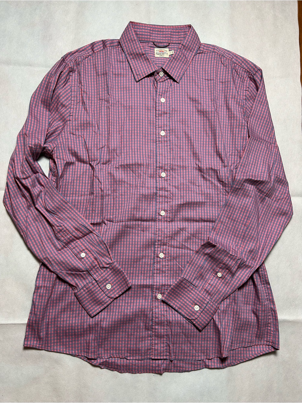 Faherty pink and blue mini check dress button up shirt size XL